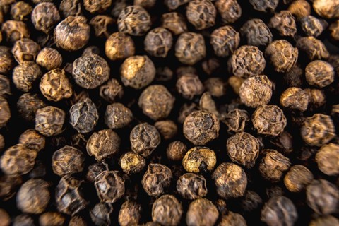 Black pepper photographed with macro photography