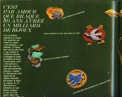 Paris Match n°729 du 30 mars 1963 (double page présentant les bijoux de Braque acquis par l'Etat français)