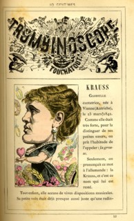 Caricature of Gabrielle Krauss, in : "Le Trombinoscope"