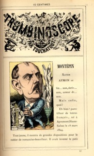 Caricature of Xavier Aymon de Montépin, in : "Le Trombinoscope"