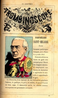 Caricature of Jules Barthélémy Saint-Hilaire, in : "Le Trombinoscope"