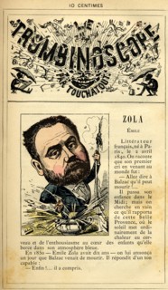 Caricature d'Emile Zola, in : "Le Trombinoscope"