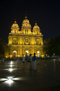 Night Scene of The Church in Wangfujing District,Beijing