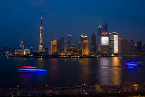 Pudong Skyline along Huangpu River at Night,Shanghai