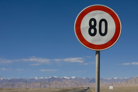 speed limit signs on road in Qinghai