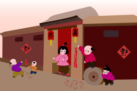 Kids celebrating Spring Festival