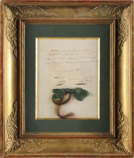 Mèche de cheveux de l'impératrice Joséphine recueillie le jour de sa mort (mai 1814)