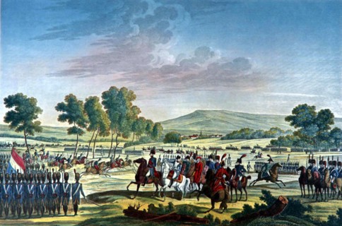 The imperial guard maneuvering in the presence of the two emporers in Tilsit,  June 28, 1807