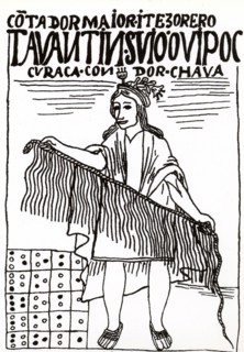 Maniement du quipu d'après un manuscrit péruvien de 1400