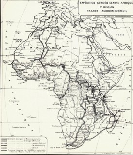 Tracé sur la Carte de l'Afrique pour l'expédition Citroën en Centre Afrique, 2ème mission
