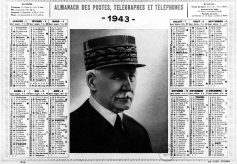 Almanach of the French post, telegraphe and telephone office bearing a portrait of Marshal Pétain
1943