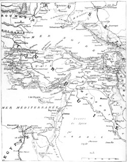 Première Guerre Mondiale. Carte de l'intervention turque