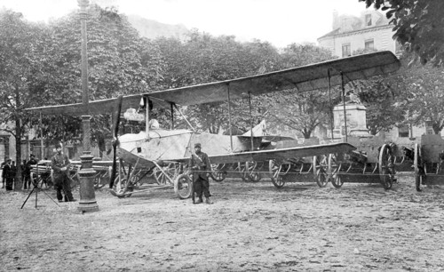 World War I. German armoured biplane captured in Cernay