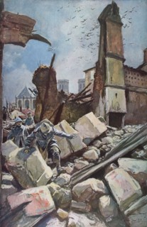 François Flameng, Soldiers on the city walls of Verdun in ruin
