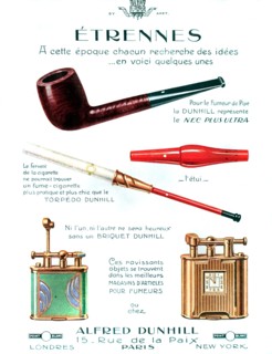 Publicité pour les pipes, les fume-cigarettes et les briquets Dunhill (1926)