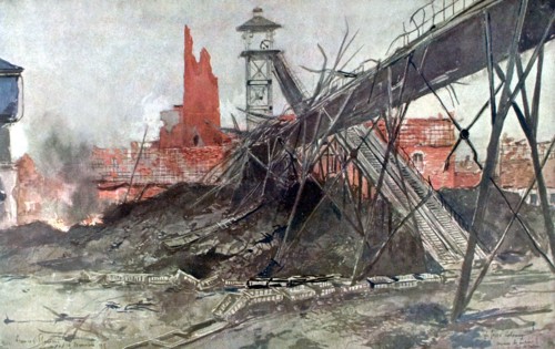 François Flameng, in Artois, coalmines of Liévin, the  Calonne pit after the bombing