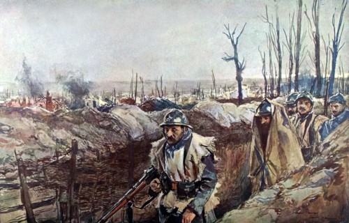 François Flameng, en Artois, tranchée dans le village de Souchez