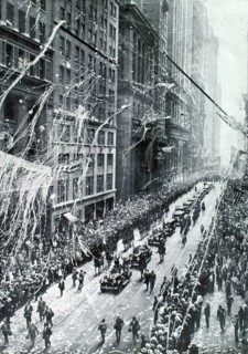 First Paris-New-York nonstop flight, 1930:  triumphant parade of Costes and Bellonte