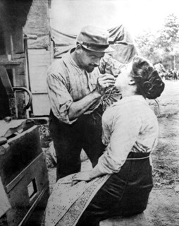 World War I. An outdoor military dentist's "office" near the front