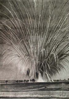World War I. Explosion of incendiary grenades photographed from a distance of 200 meters (1918)