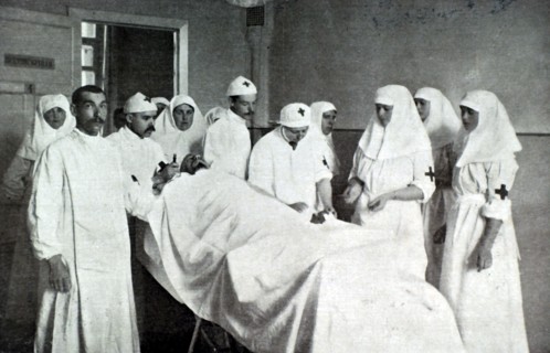 The Empress of Russia caring for the wounded in Petrograd