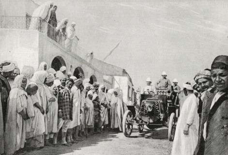 Arrival of a touring car in Testour, Tunisia