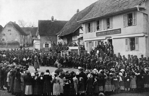 Presentation of the French flag to Alsacians of a liberated village
