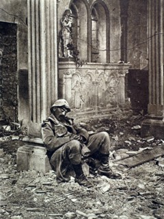 On the Woëvre front, a soldier asleep in a ruined church