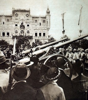 King Ferdinand of Rumania passing his  artillery in review (1916)