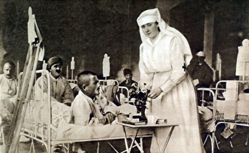 Princess Marie of Rumania taking care of the wounded at the royal palace in Bucharest