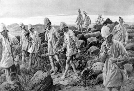Boer War. In the Transvaal, after the battle, English soldiers taken prisoner by the Boers (1901)