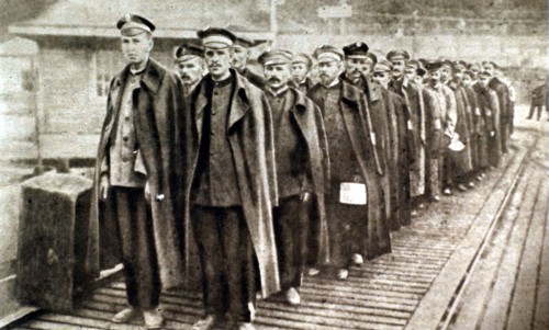 World War I. Russians and Austro-Hungarians exchanging prisoners