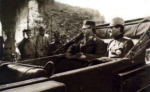 Première Guerre Mondiale. Le roi de Grèce et le prince héritier de Serbie au Q.G. serbe