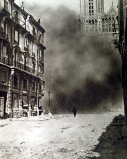 World War I. Rheims Cathedral during the bombardment (1917)