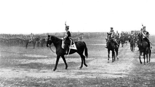 Japanese Emperor Hiro-Hito passing his troops in review (1929)