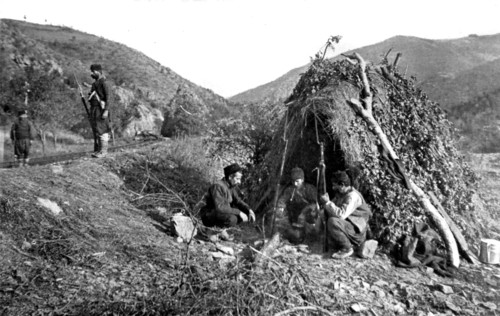 War of the Balkans. Bulgarian reservists guarding the railroad (1912)