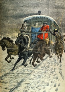 Russo-Japanese War. Military wagons crossing Lake Baïkal (1904)