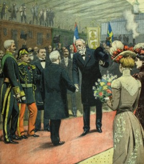 King Oscar of Sweden arriving in Paris to visit the World's Fair (1900)