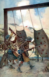 Flameng, Flanders: Scottish soldiers practising fencing with bayonets