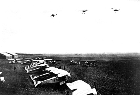 Première Guerre Mondiale. Champ d'aviation américain en France
