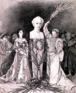 Sarah Bernhardt disant "la bataille d'Hernani" devant le buste de Victor Hugo (1880)
