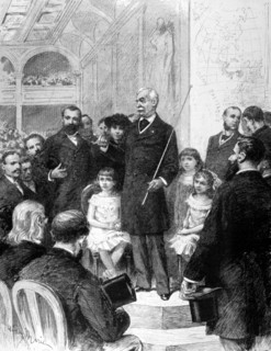 Ferdinand de Lesseps, surrounded by his family and travelling companions, relating his excursion to Panama (1880)