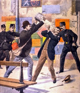 A Paris, élections législatives. Bagarre entre deux colleurs d'affiches, (1902)