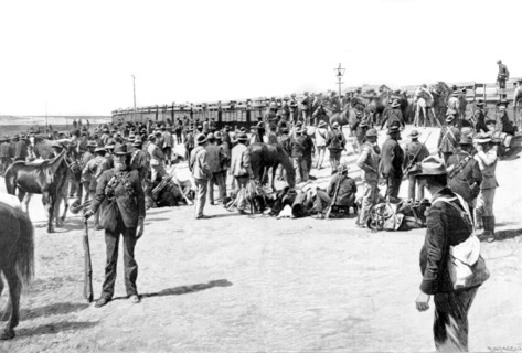Guerre du Transvaal. Débarquement d'un train boer (1900)