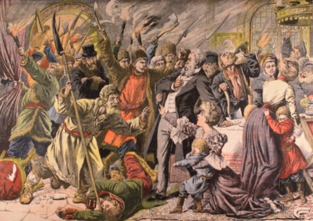 Revolting Russian peasants invading a castle (1905)
