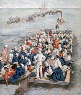 Transport of wounded soldiers repatriated to France, during the campaign of Madagascar, in "Le Petit journal", 1-26-1896