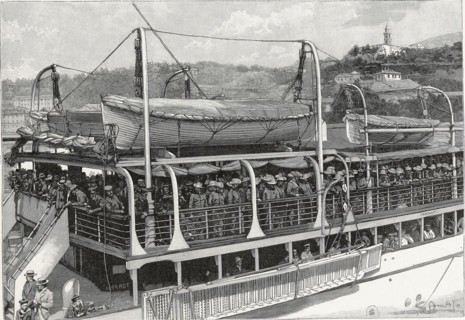 Révolte des Boxers.
Départ des soldats allemands du port de Gênes vers la Chine (1900).
