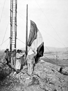 Salute to the colours before the wireless telegraphy station at Taourirt in Morocco, 1911.