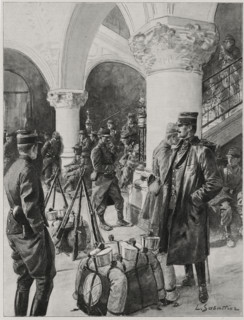 L'Hôtel de Ville de Dunkerque occupé militairement, suite à des manifestations de grévistes, le 23 octobre 1902.