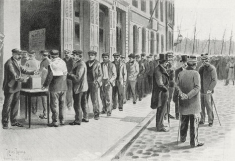 Le vote sur la reprise du travail, lors de la grève des dockers à Dunkerque, en 1902
